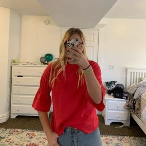 Hot pink flare sleeve blouse